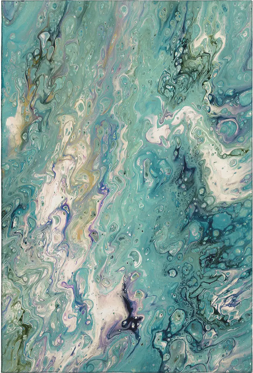 Aqua And Ivory Abstract Washable Indoor Outdoor Area Rug Photo 2