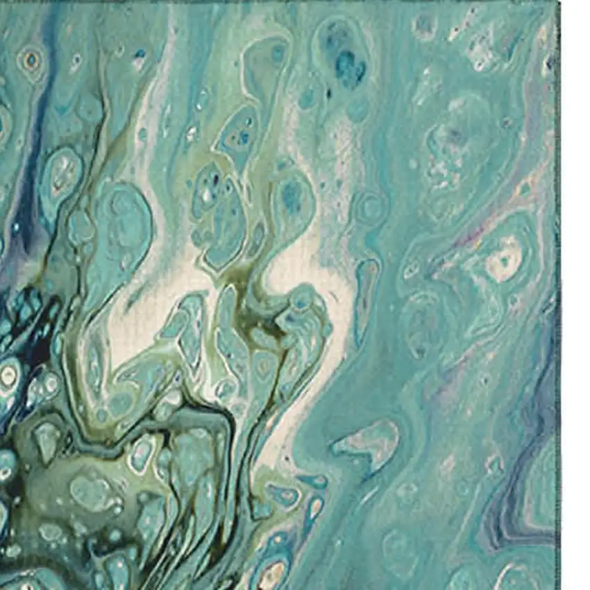 Aqua And Ivory Abstract Washable Indoor Outdoor Area Rug Photo 5