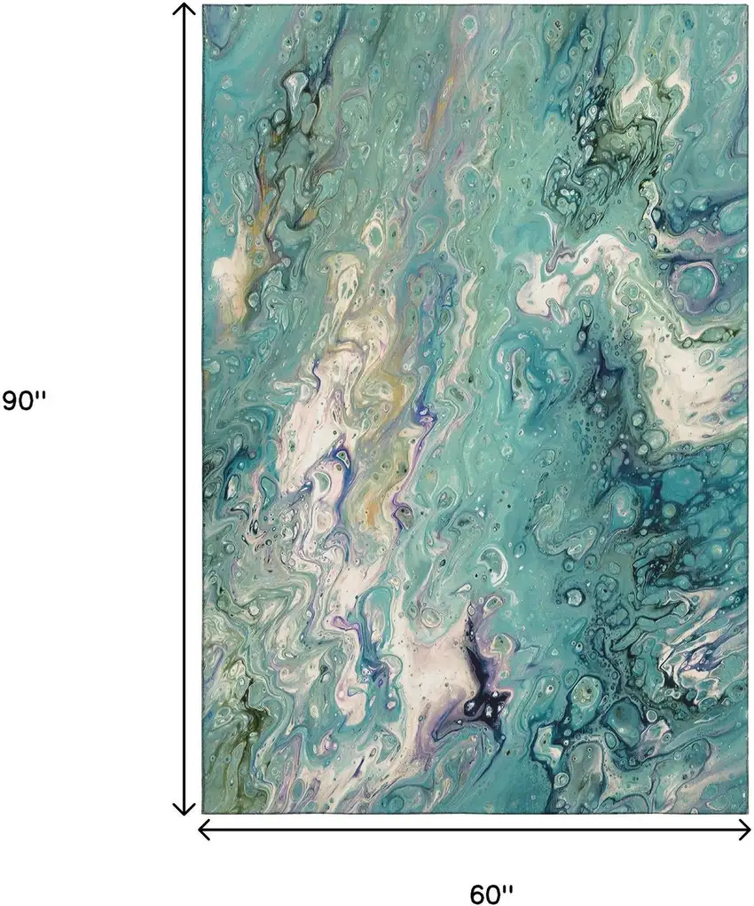 Aqua And Ivory Abstract Washable Indoor Outdoor Area Rug Photo 3