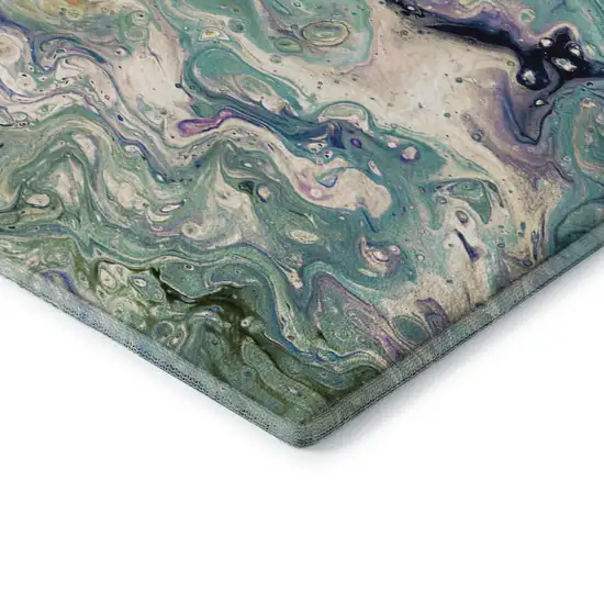 Aqua And Ivory Abstract Washable Indoor Outdoor Area Rug Photo 3