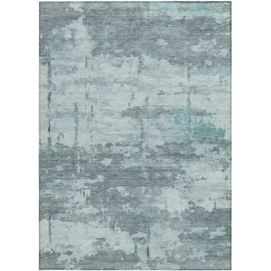 Aqua And Ivory Abstract Washable Indoor Outdoor Area Rug Photo 3