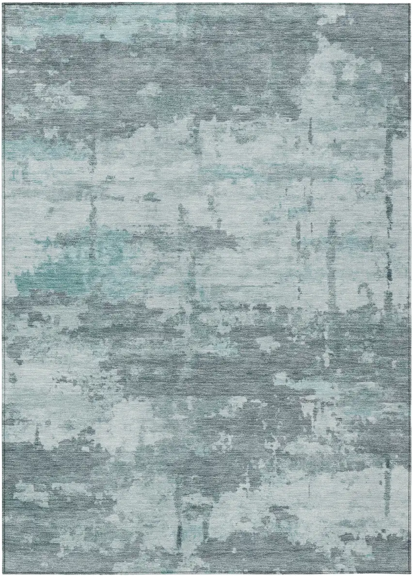 Aqua And Ivory Abstract Washable Indoor Outdoor Area Rug Photo 1