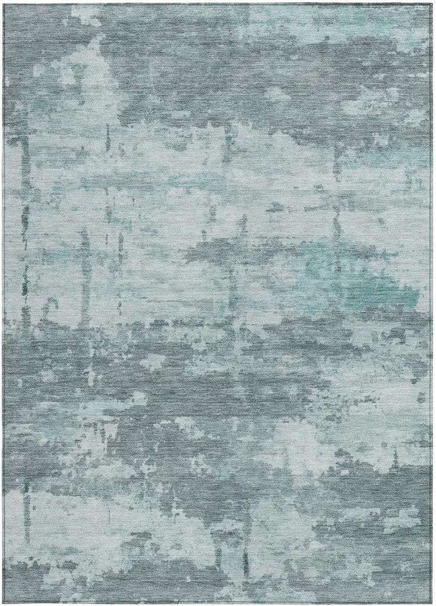 Aqua And Ivory Abstract Washable Indoor Outdoor Area Rug Photo 3