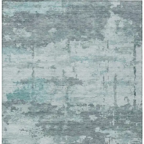 Aqua And Ivory Abstract Washable Indoor Outdoor Area Rug Photo 3