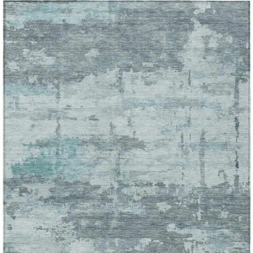 Aqua And Ivory Abstract Washable Indoor Outdoor Area Rug Photo 3