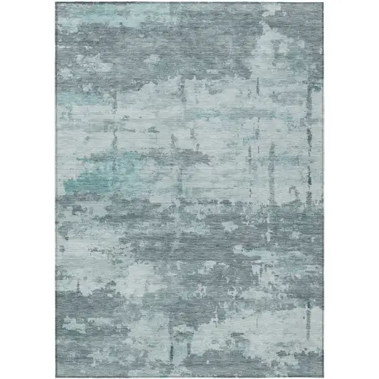 Aqua And Ivory Abstract Washable Indoor Outdoor Area Rug Photo 1