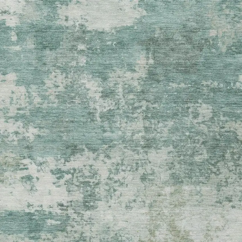 Aqua And Ivory Abstract Washable Indoor Outdoor Area Rug Photo 3