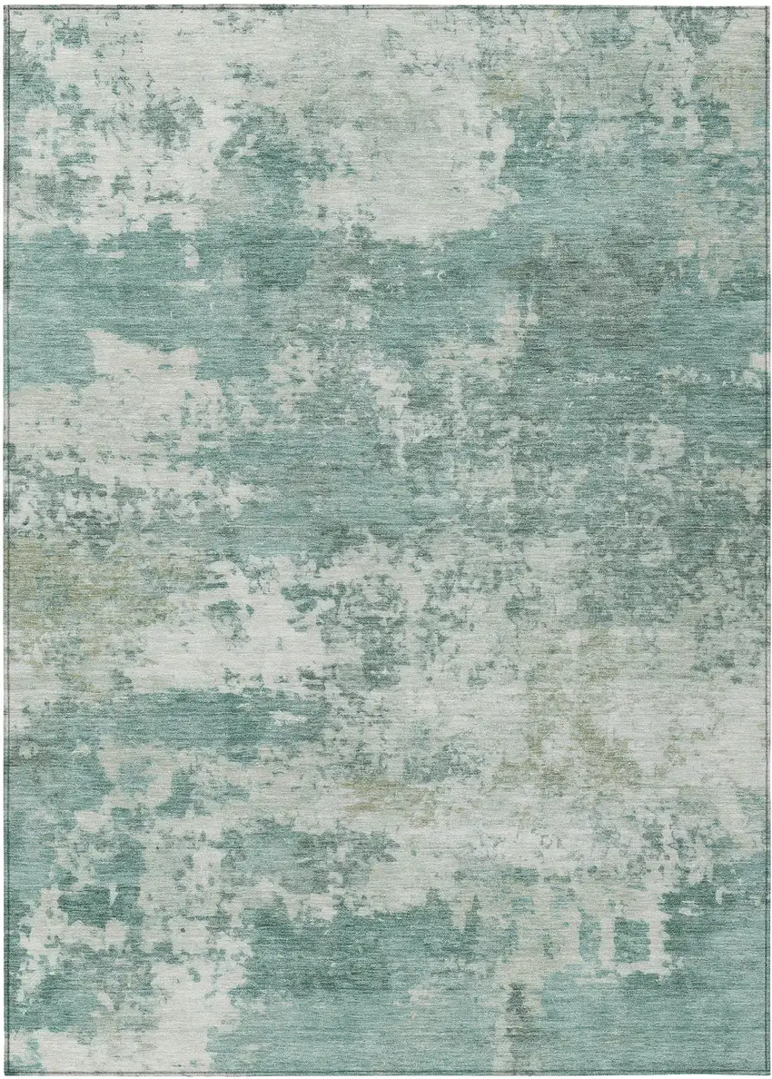 Aqua And Ivory Abstract Washable Indoor Outdoor Area Rug Photo 8