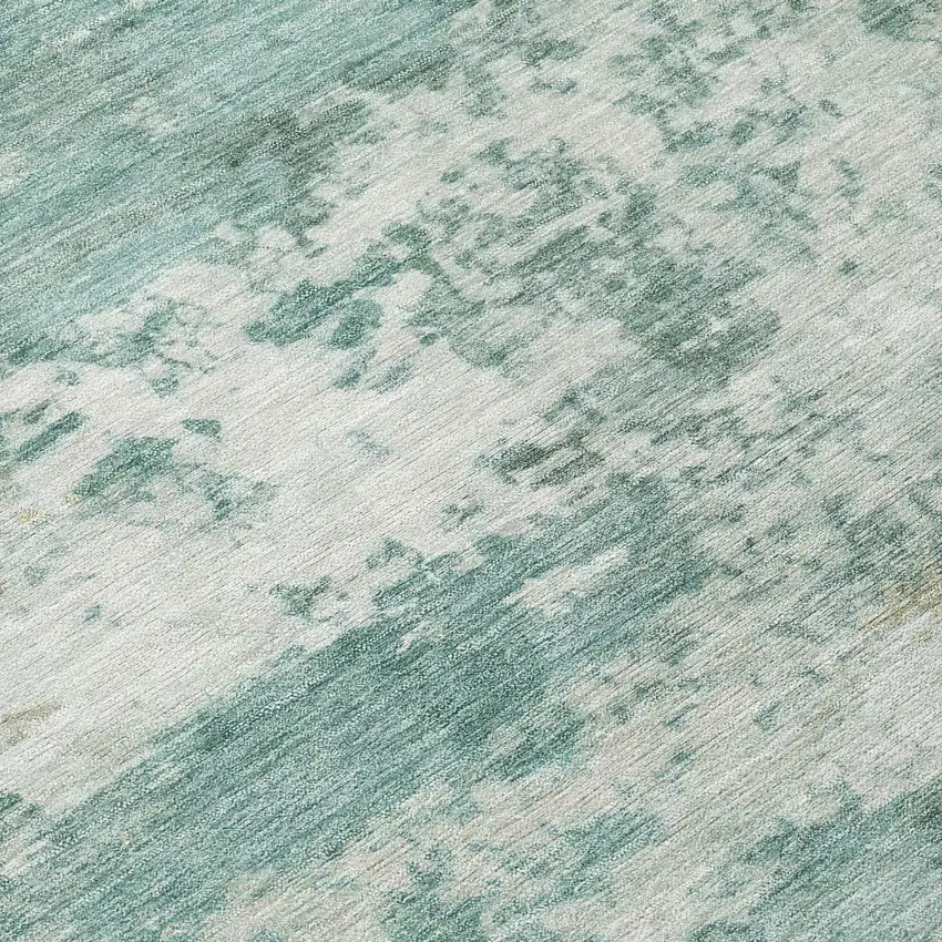 Aqua And Ivory Abstract Washable Indoor Outdoor Area Rug Photo 1