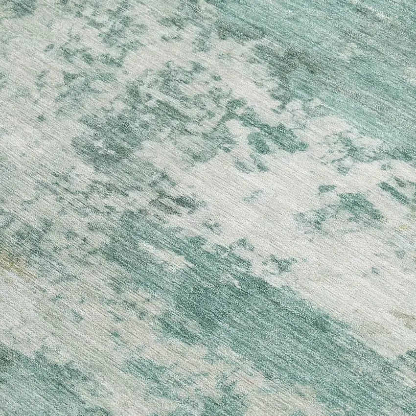 Aqua And Ivory Abstract Washable Indoor Outdoor Area Rug Photo 2