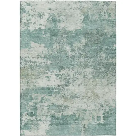 Aqua And Ivory Abstract Washable Indoor Outdoor Area Rug Photo 8