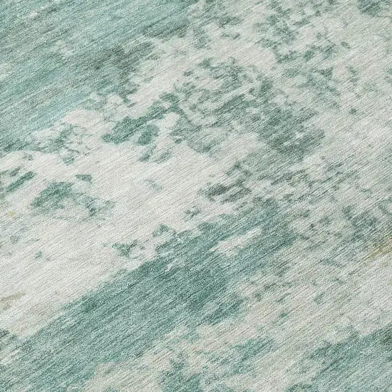 Aqua And Ivory Abstract Washable Indoor Outdoor Area Rug Photo 1