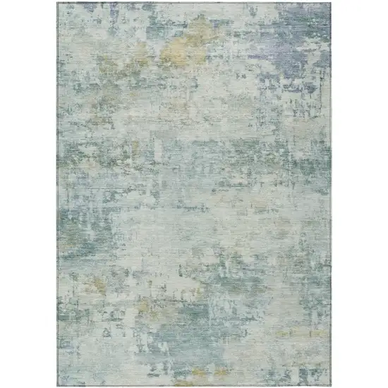 Aqua And Ivory Abstract Washable Indoor Outdoor Area Rug Photo 7