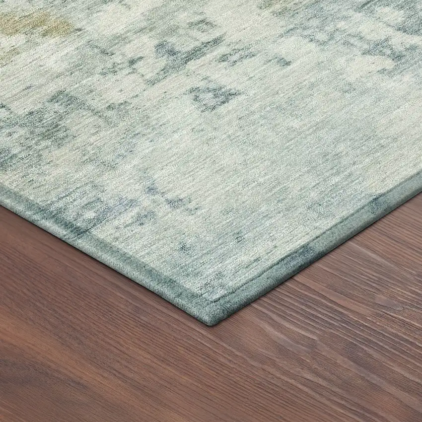 Aqua And Ivory Abstract Washable Indoor Outdoor Area Rug Photo 9