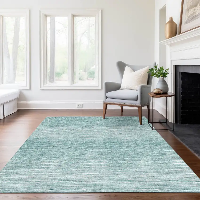 Aqua And Ivory Abstract Washable Indoor Outdoor Area Rug Photo 8