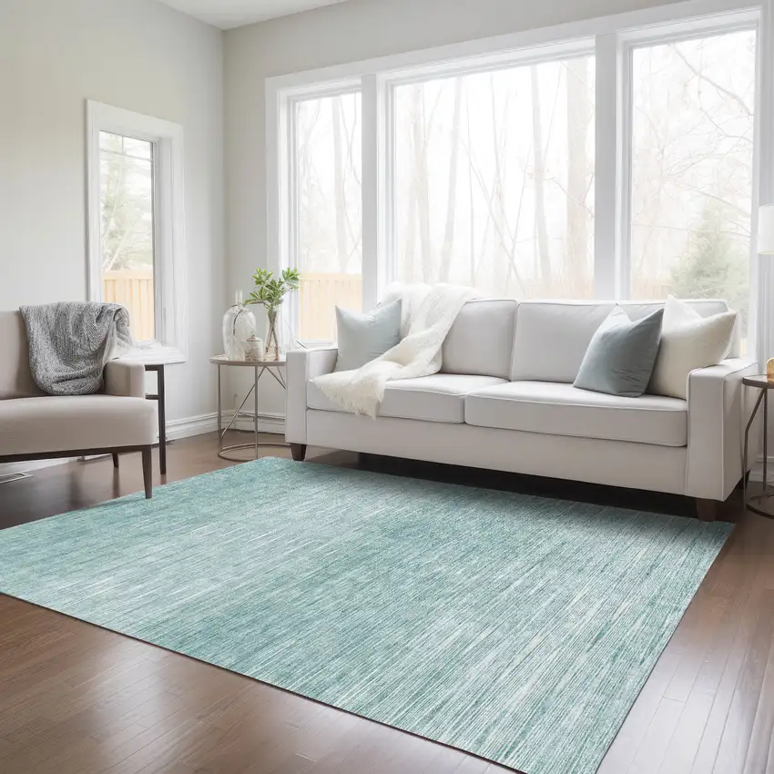 Aqua And Ivory Abstract Washable Indoor Outdoor Area Rug Photo 9