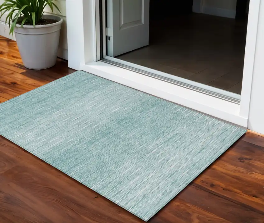 Aqua And Ivory Abstract Washable Indoor Outdoor Area Rug Photo 1