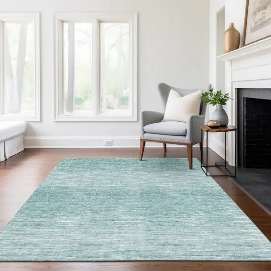 Aqua And Ivory Abstract Washable Indoor Outdoor Area Rug Photo 9