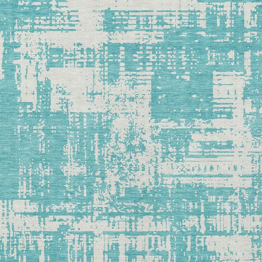 Aqua And Ivory Abstract Washable Indoor Outdoor Area Rug Photo 5