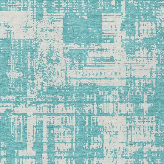 Aqua And Ivory Abstract Washable Indoor Outdoor Area Rug Photo 5