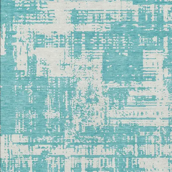 Aqua And Ivory Abstract Washable Indoor Outdoor Area Rug Photo 5