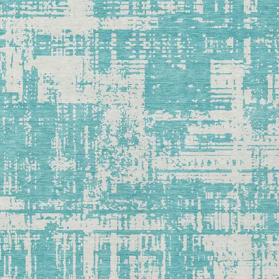 Aqua And Ivory Abstract Washable Indoor Outdoor Area Rug Photo 5