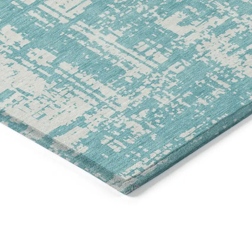 Aqua And Ivory Abstract Washable Indoor Outdoor Area Rug Photo 4