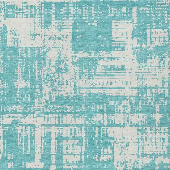 Aqua And Ivory Abstract Washable Indoor Outdoor Area Rug Photo 5