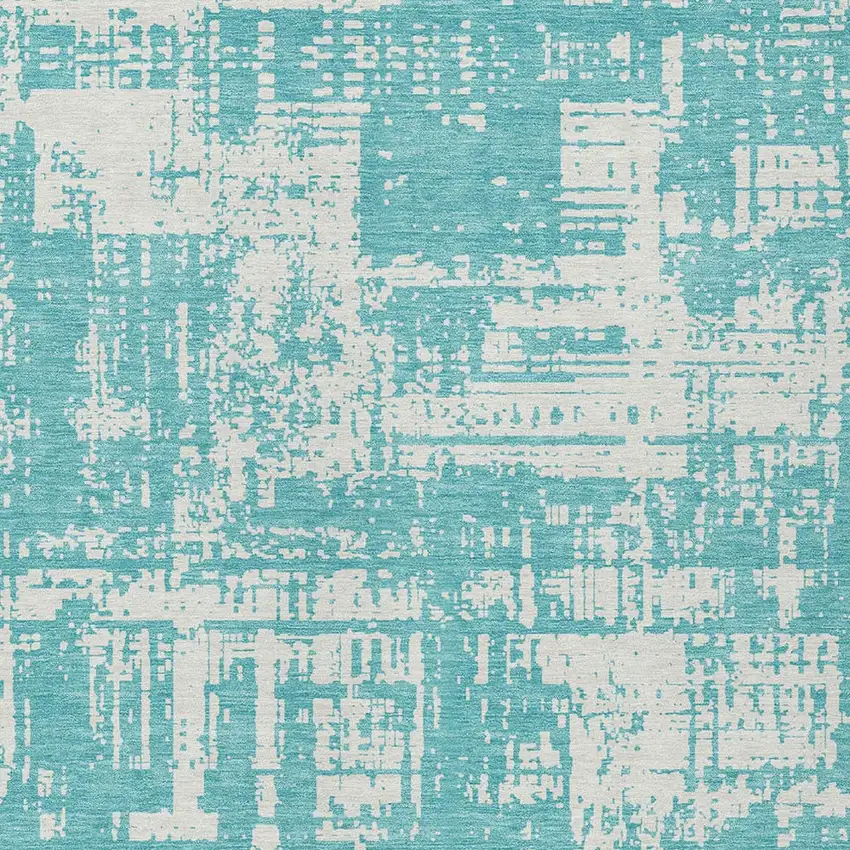 Aqua And Ivory Abstract Washable Indoor Outdoor Area Rug Photo 5