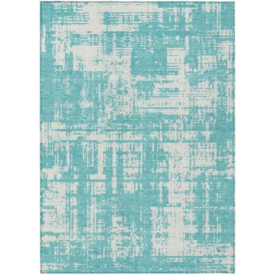 Aqua And Ivory Abstract Washable Indoor Outdoor Area Rug Photo 2