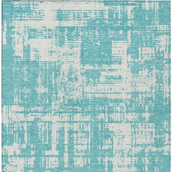 Aqua And Ivory Abstract Washable Indoor Outdoor Area Rug Photo 6