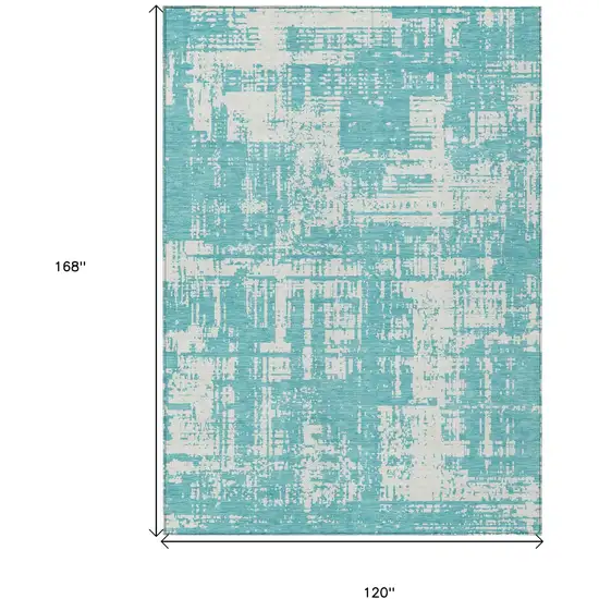 Aqua And Ivory Abstract Washable Indoor Outdoor Area Rug Photo 3
