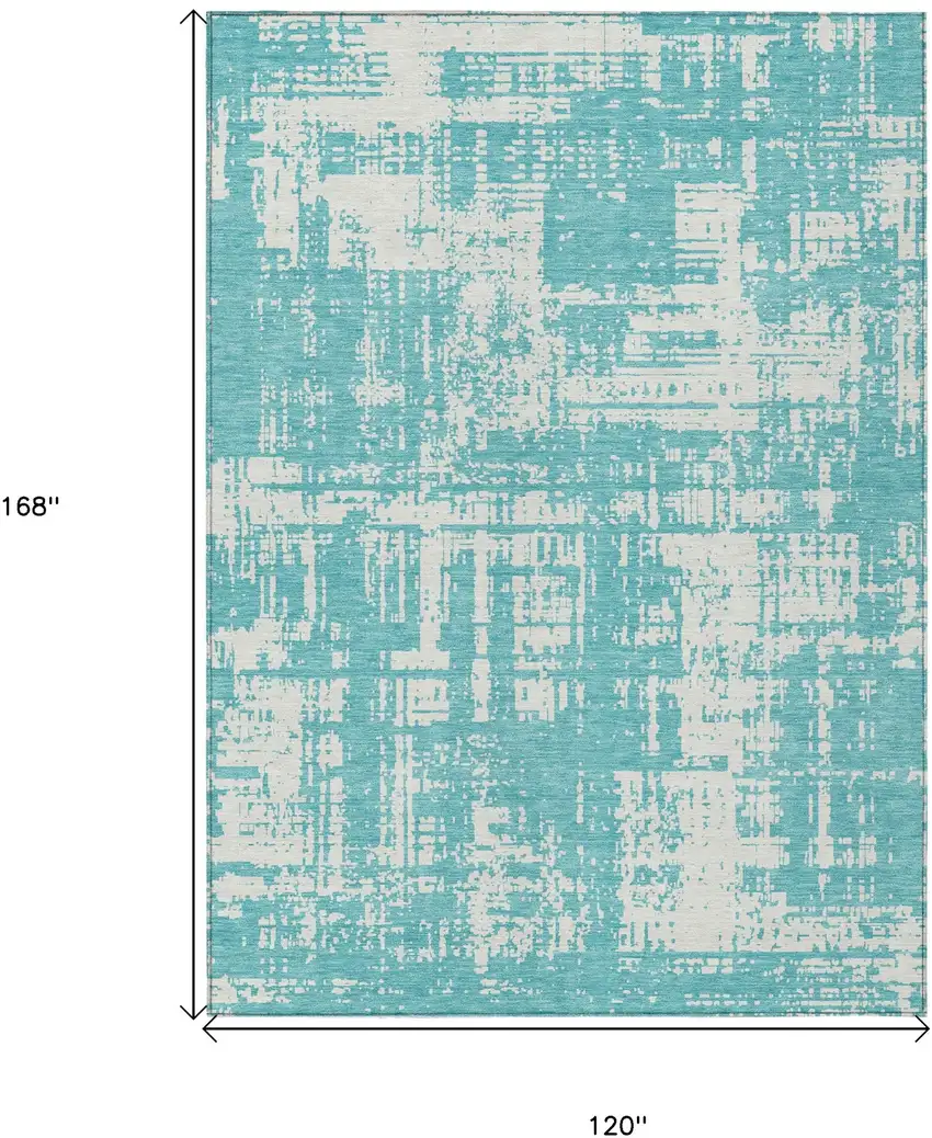 Aqua And Ivory Abstract Washable Indoor Outdoor Area Rug Photo 3
