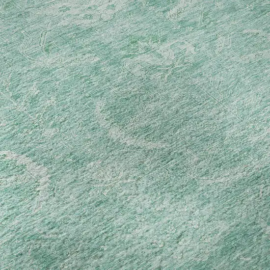 Aqua And Ivory Damask Washable Area Rug With UV Protection Photo 9