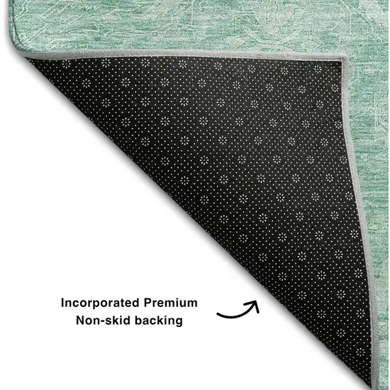 Aqua And Ivory Damask Washable Area Rug With UV Protection Photo 6