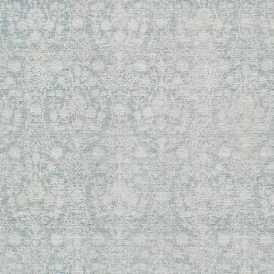 Aqua And Ivory Damask Washable Area Rug With UV Protection Photo 2