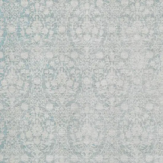 Aqua And Ivory Damask Washable Area Rug With UV Protection Photo 2