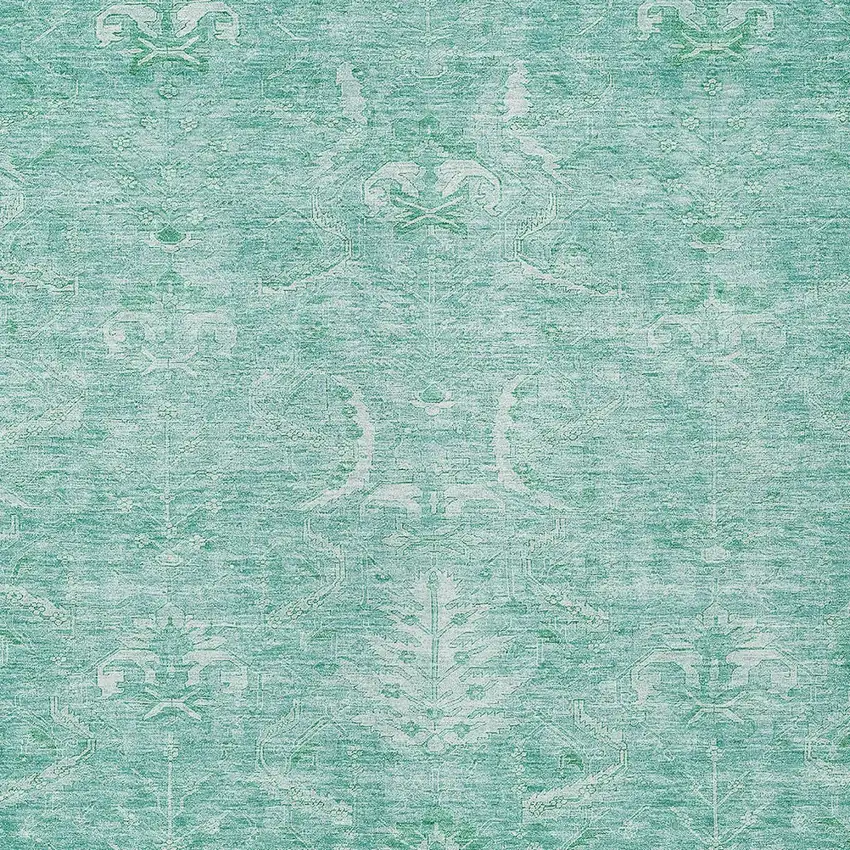 Aqua And Ivory Damask Washable Indoor Outdoor Area Rug Photo 5