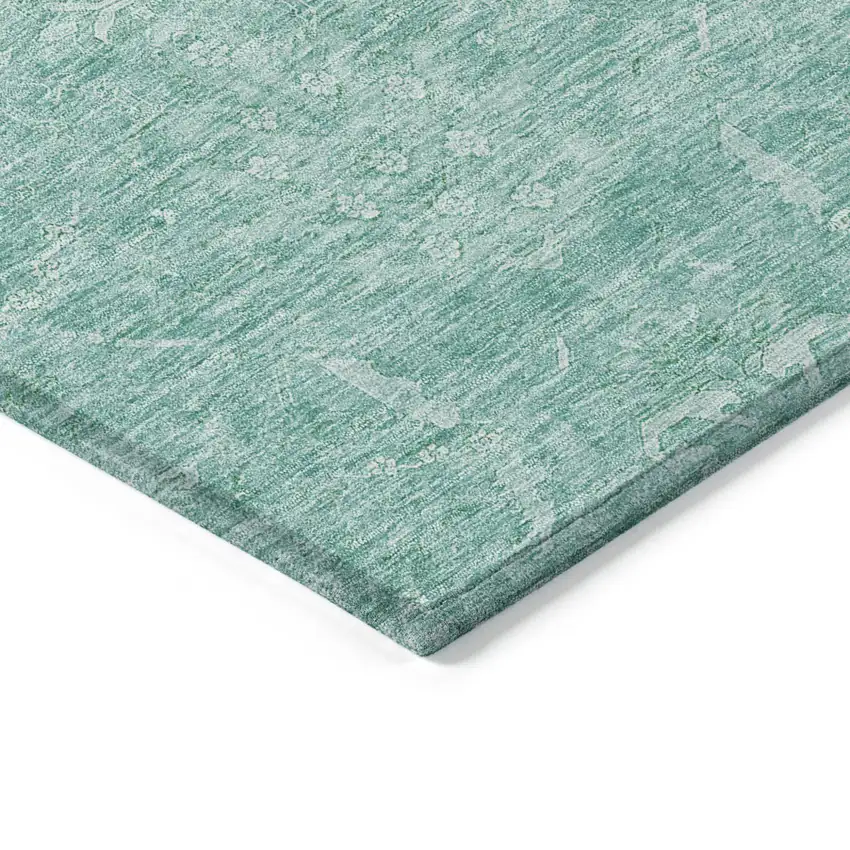 Aqua And Ivory Damask Washable Indoor Outdoor Area Rug Photo 5
