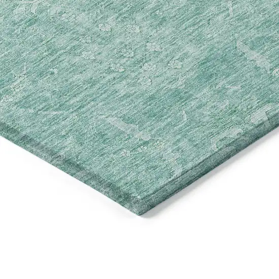 Aqua And Ivory Damask Washable Indoor Outdoor Area Rug Photo 4