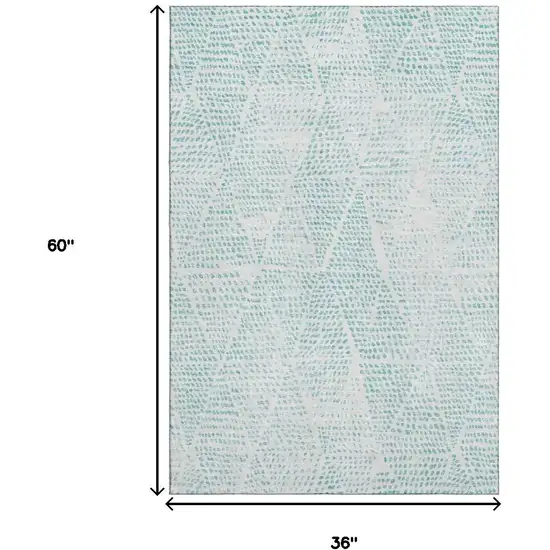 Aqua And Ivory Diamond Washable Area Rug With UV Protection Photo 3