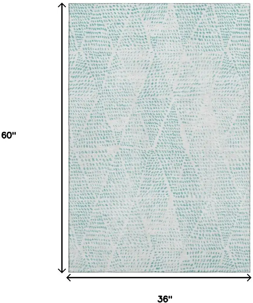 Aqua And Ivory Diamond Washable Area Rug With UV Protection Photo 3