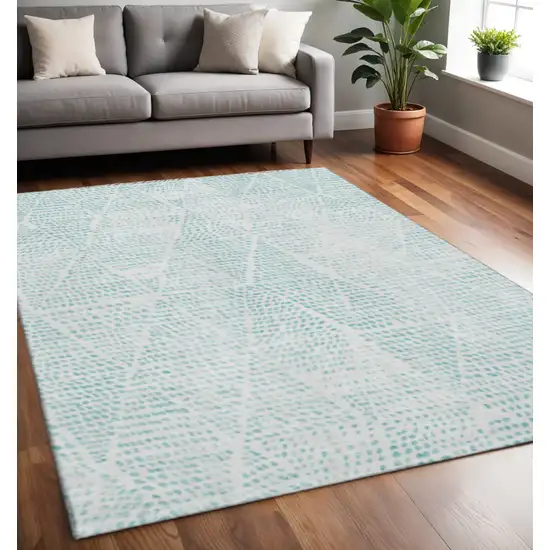 Aqua And Ivory Diamond Washable Area Rug With UV Protection Photo 2