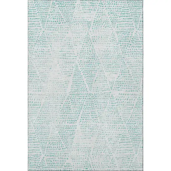 Aqua And Ivory Diamond Washable Area Rug With UV Protection Photo 3