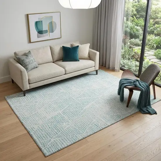 Aqua And Ivory Diamond Washable Area Rug With UV Protection Photo 1