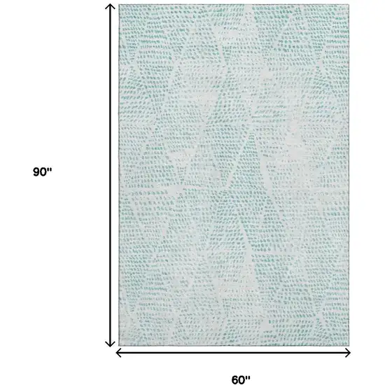 Aqua And Ivory Diamond Washable Area Rug With UV Protection Photo 3