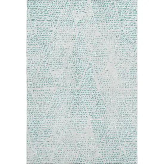 Aqua And Ivory Diamond Washable Area Rug With UV Protection Photo 1