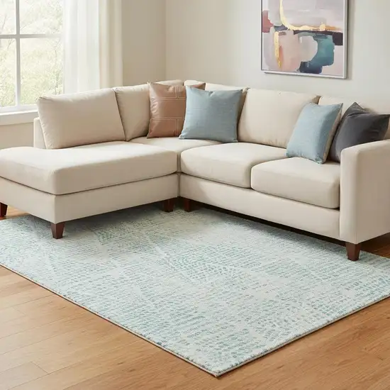 Aqua And Ivory Diamond Washable Area Rug With UV Protection Photo 1