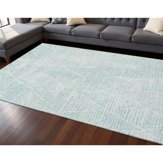 Aqua And Ivory Diamond Washable Area Rug With UV Protection Photo 2