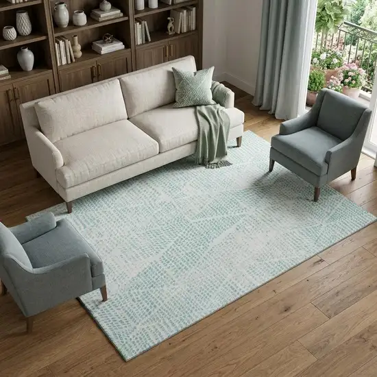 Aqua And Ivory Diamond Washable Area Rug With UV Protection Photo 1